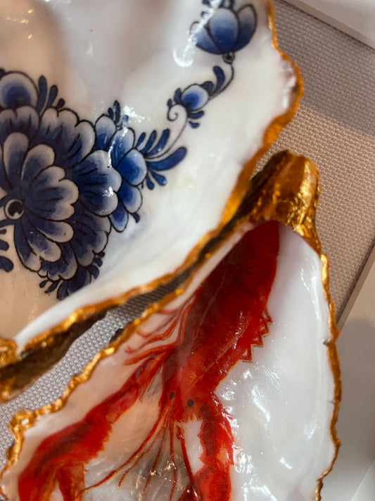 Classic Oesterkunst – Delfts Blauw|Kreeft - Wandobject in Lijst