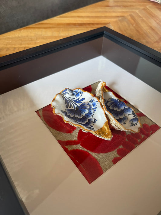 Delfts Blauw Oesters Kunstwerk – Goud & Rood