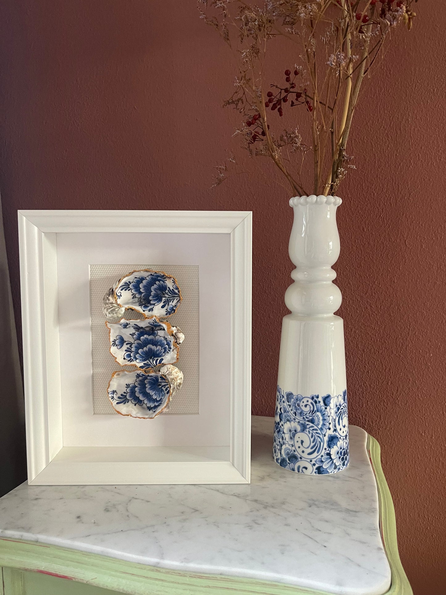 Classic Oesterkunst – Delfts Blauw Trio in Lijst
