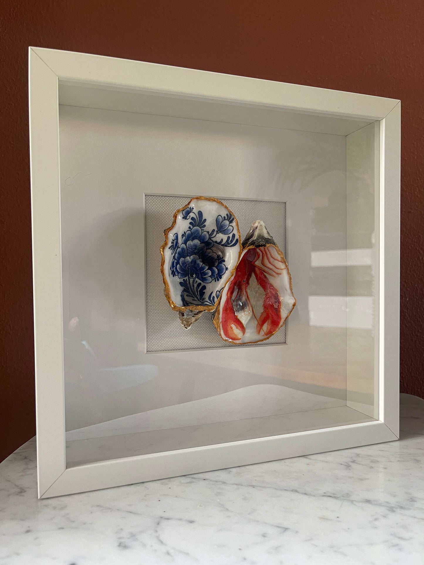 Classic Oesterkunst – Delfts Blauw|Kreeft - Wandobject in Lijst
