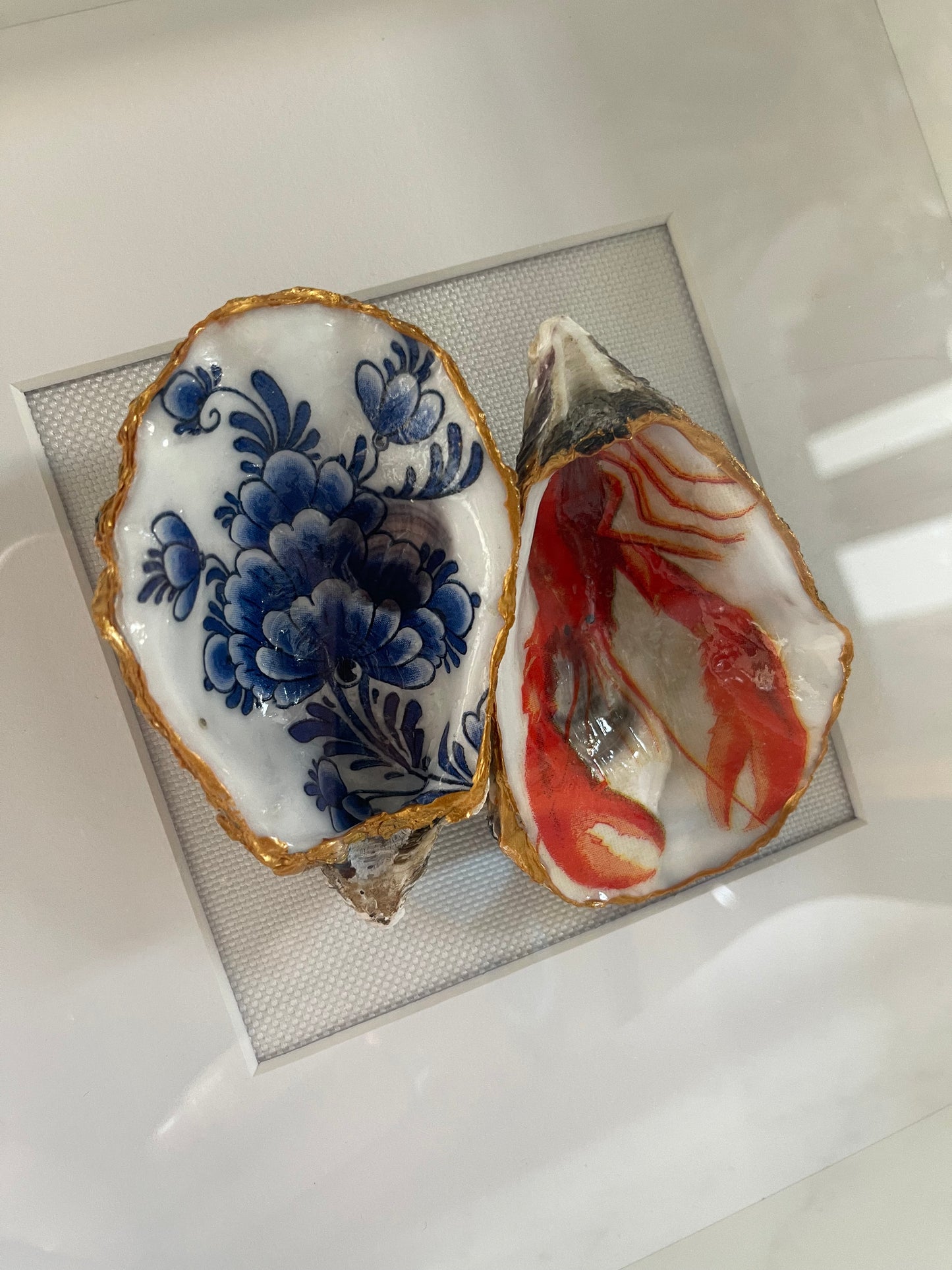 Classic Oesterkunst – Delfts Blauw|Kreeft - Wandobject in Lijst