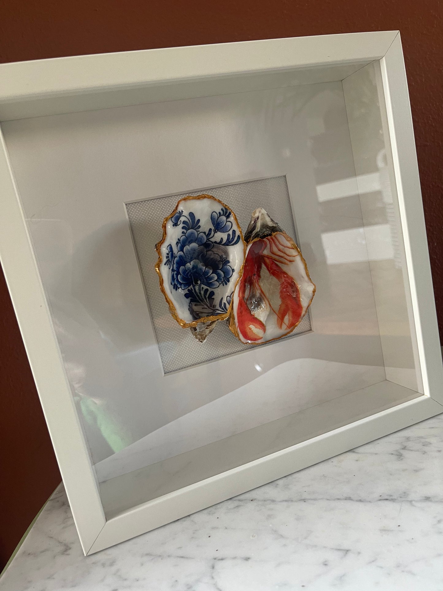 Classic Oesterkunst – Delfts Blauw|Kreeft - Wandobject in Lijst